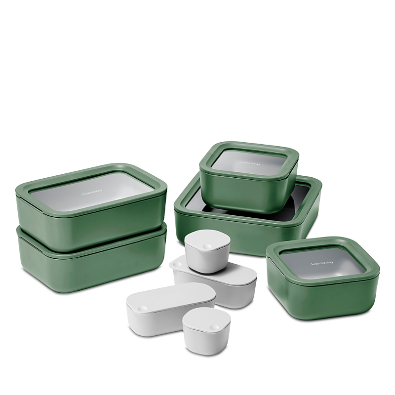 Shop Caraway 14-piece Ceramic Coated Glass Food Storage Set In Sage