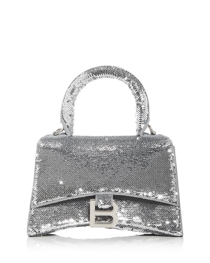 Balenciaga Hourglass Silver Sequins Leather Top Handle Bag