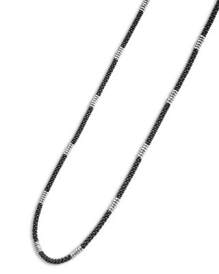 Black Caviar Silver Station Ceramic Beaded Necklace, 16"