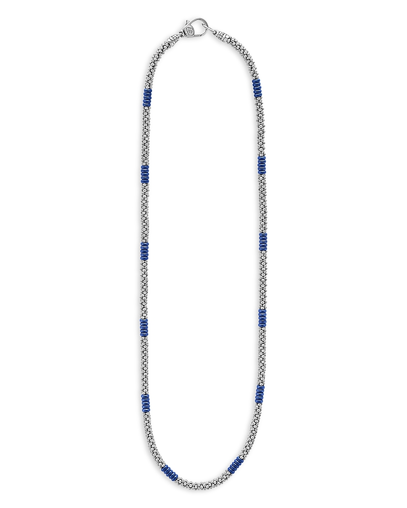 Lagos Blue Caviar Ceramic Station Necklace In Blue/silver