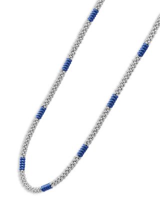 Blue Caviar Silver Station Ceramic Beaded Necklace, 16"