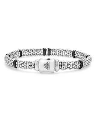 Single Station Diamond Black Caviar Bracelet in Sterling Silver