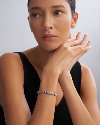 Single Station Diamond Blue Caviar Bracelet in Sterling Silver