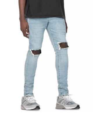Dropped Slim Fit Destroyed Jeans in Light Indigo