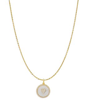By Adina Eden - Pavé Mother of Pearl Heart Coin Necklace, 18"