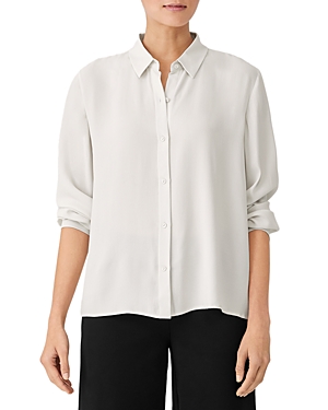 Shop Eileen Fisher Silk Classic Collar Shirt In Bone