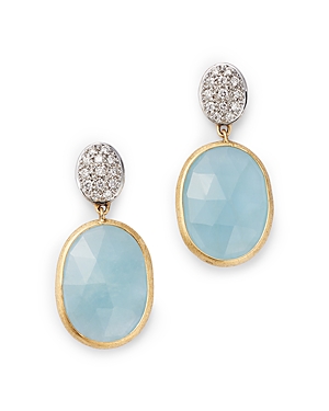 Shop Marco Bicego 18k White & Yellow Gold Siviglia Aquamarine & Diamond Cluster Drop Earrings In Blue/white