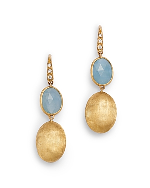 Marco Bicego 18k Yellow Gold Siviglia Aquamarine & Diamond Textured Bead Drop Earrings In Blue/gold