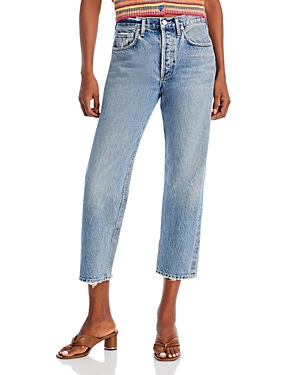 Shop Agolde Parker High Rise Cotton Easy Straight Jeans In Facade