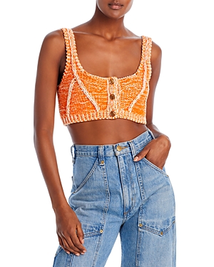 Re/done Cropped Cotton-blend Top In Orange Combo