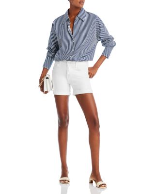 High Rise Roll Cuff Denim Shorts in Broken Twill