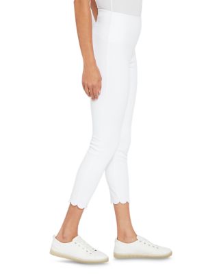 Denim Scalloped Ankle Leggings in White