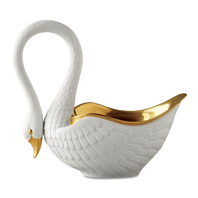 L'objet Swan 24k Gold-plated Bowl, 6.5" Wide In White
