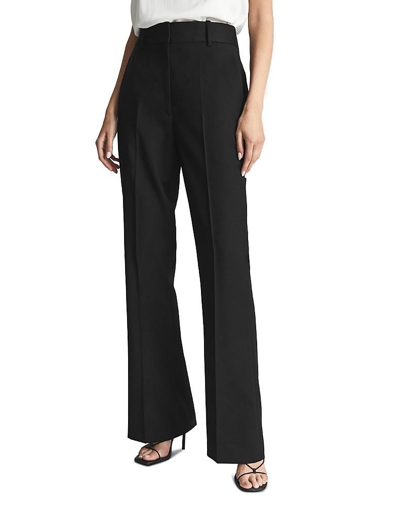 Reiss Black Wool-blend Tailored Flared Suit Trousers In Black