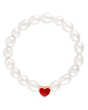 Alexa Leigh Moody Color Changing Heart Cultured Freshwater Pearl Beaded Stretch Bracelet In 14k Gold Filled In Red/white