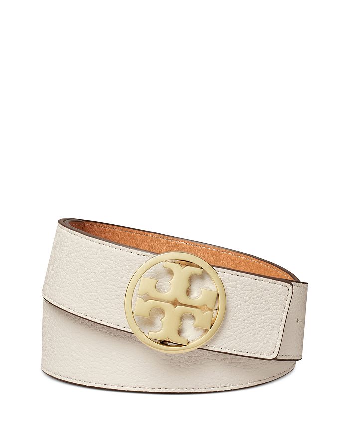 Shop Tory Burch Reversible Logo Belt In New Ivory/gold