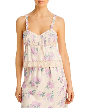 Loveshackfancy Lanzo Lace Trim Floral Camisole In Mauve Rose