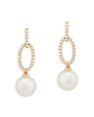 Bloomingdale's Fine Collection 14K Yellow Gold Cultured Freshwater Pearl & Diamond Drop Earrings, 0.17 ct. t. w. - Exclusive