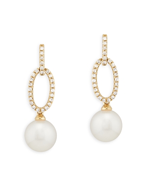 Bloomingdale's 14k Yellow Gold Cultured Freshwater Pearl & Diamond Drop Earrings, 0.17 Ct. T.w. - 100% Exclusive In White/gold