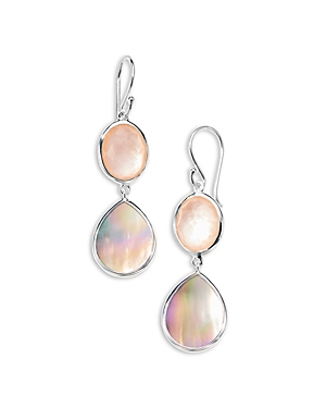 IPPOLITA 925 SILVER POLISHED ROCK CANDY OVAL & TEARDROP EARRINGS IN PINK MOTHER-OF-PEARL AND BROWN SHELL SLIC