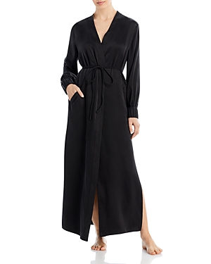Shop Lunya Washable Silk Long Robe In Immersed Black