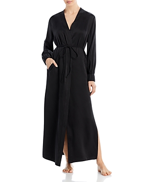 Lunya Washable Silk Long Robe In Immersed Black