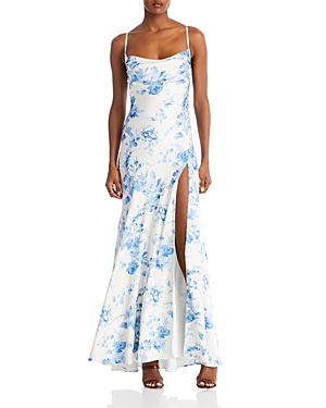 V. Chapman Isla Floral Print Maxi Slip Dress In Provencal Blue Floral