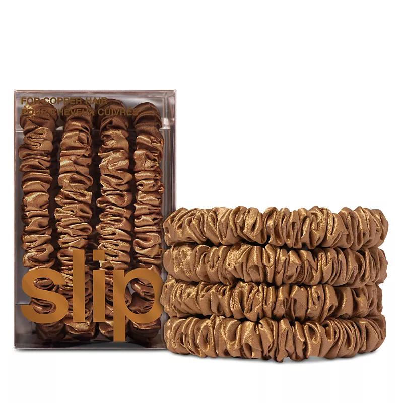 slip Pure Silk Back to Basics Skinny Scrunchies in Copper, Set of 4