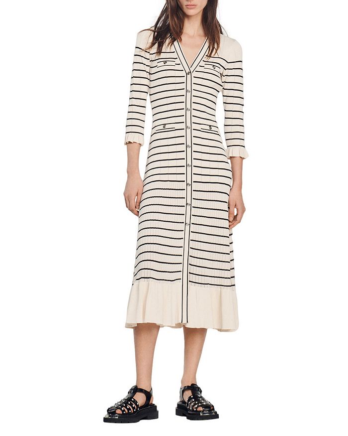 Robe Sandro Taille 2 (38/40) Grise - Coupe Moulante, Longueur Genou, Occasion Très Bon état