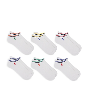 POLO RALPH LAUREN COTTON BLEND DOUBLE STRIPE EMBROIDERED LOGO LOW CUT SOCKS, PACK OF 6
