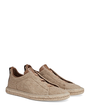 Zegna Triple Stitch Linen-canvas Trainers In Medium Beige