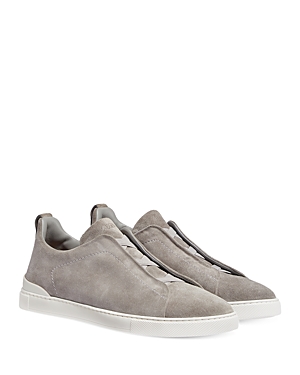 Shop Zegna Men's Suede Triple Stitch Low Top Sneakers In Light Gray