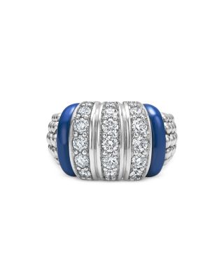 Sterling Silver Diamond & Ceramic Blue Caviar Ring