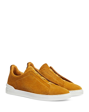 Zegna Men's Suede Triple Stitch Low Top Sneakers In Dark Yellow