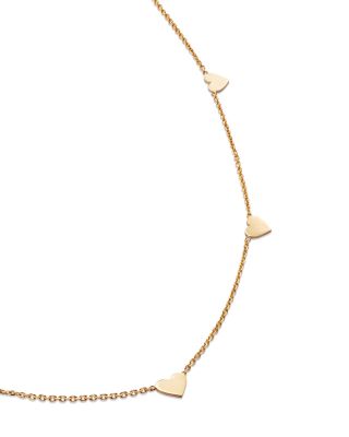 14K Yellow Gold Heart Station Necklace, 18&amp;quot;-20&amp;quot;