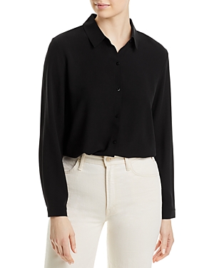 Eileen Fisher Point-collar Button-down Silk Shirt In Black