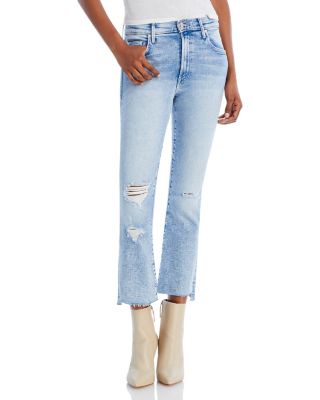 MOTHER The Insider High Rise Crop Step Fray Bootcut Jeans in Love in A Boat  | Bloomingdale's