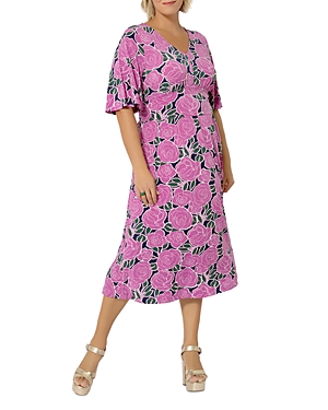 Leota Plus Zoe Midi Dress In Scrapbook Floral Violet