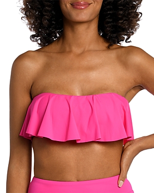 La Blanca Ruffled Bandeau Bikini Top In Pop Pink