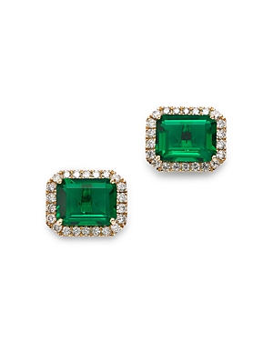 Bloomingdale's Emerald And Diamond Stud Earrings In 14k Yellow Gold - 100% Exclusive In Green/gold