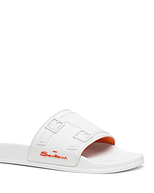 Santoni Men's Edison Rubber Double Buckle Style Slides In White