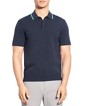 Theory Goris Tipped Collar Polo In Fine Bilen In Baltic/ Jade Green