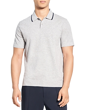 Theory Goris Tipped Solid Polo In Silver Heather/ Baltic