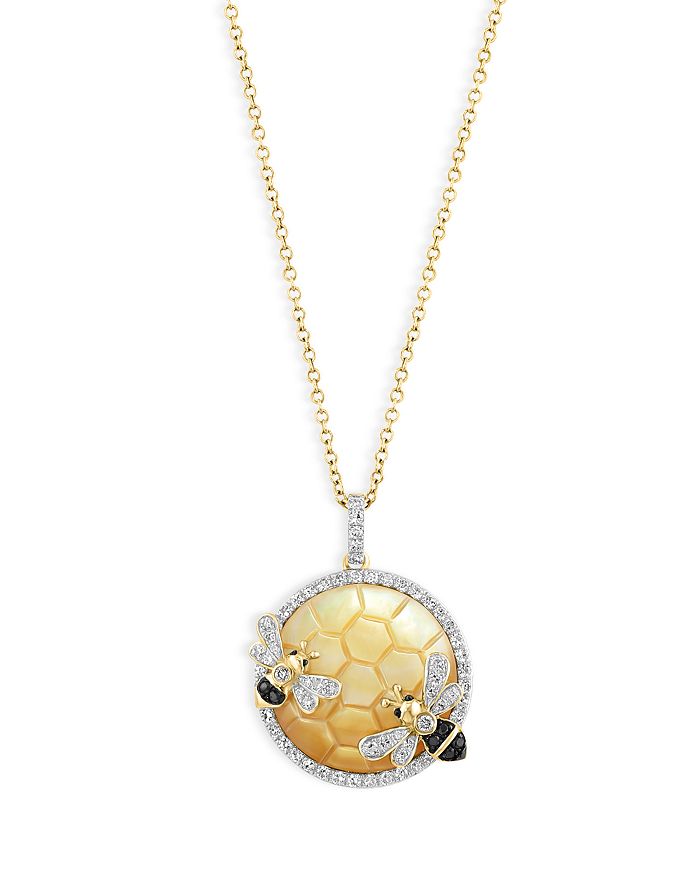 Bloomingdale's - Mother of Pearl & Multicolor Diamond Beehive Pendant Necklace in 14K Yellow Gold, 16-18" - 100% Exclusive