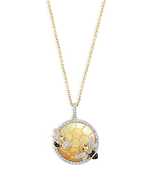 Bloomingdale's Mother Of Pearl & Multicolor Diamond Beehive Pendant Necklace In 14k Yellow Gold, 16-18 - 100% Exclu In Gold/white