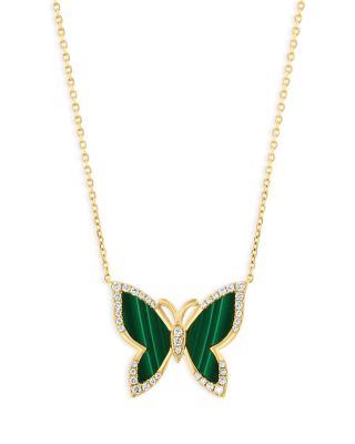 Bloomingdale's Fine Collection - Malachite & Diamond Butterfly Pendant Necklace in 14K Yellow Gold, 16"