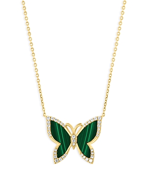 Bloomingdale's Malachite & Diamond Butterfly Pendant Necklace In 14k Yellow Gold, 16 - 100% Exclusive In Green/gold
