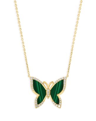 Bloomingdale's Malachite & Diamond Butterfly Pendant Necklace in 14K ...