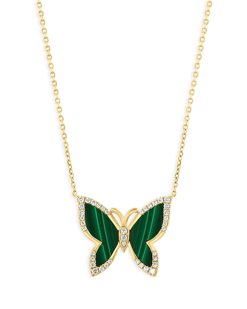 Bloomingdale's Fine Collection Malachite & Diamond Butterfly Pendant Necklace in 14K Yellow Gold, 16
