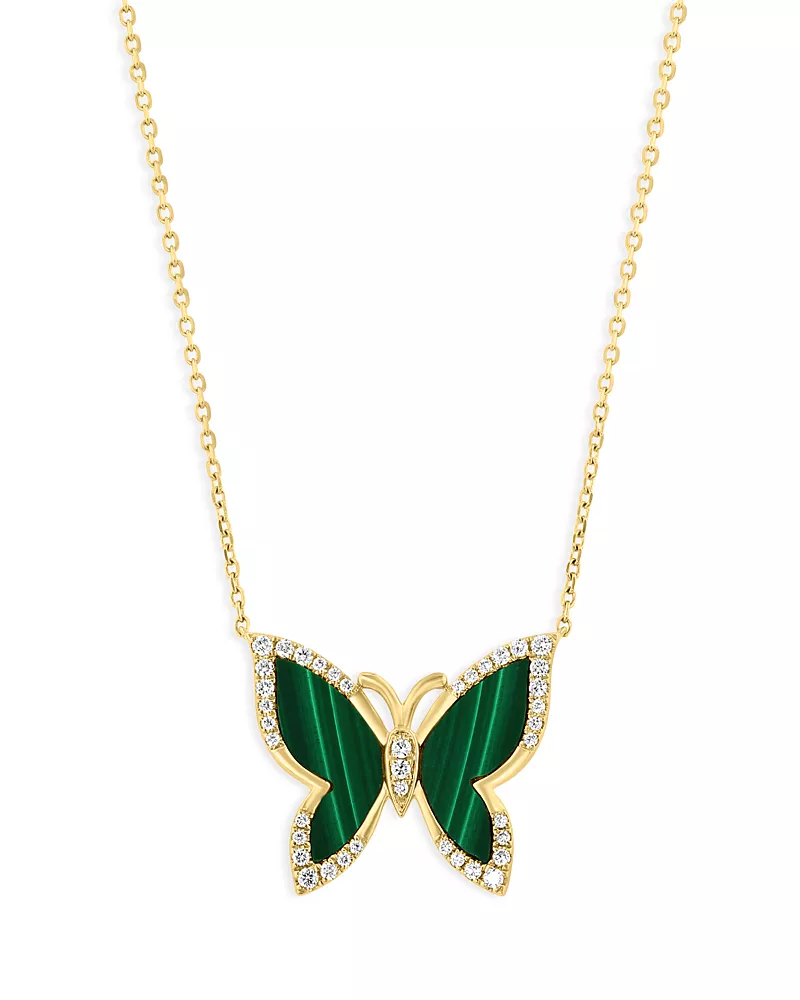 Bloomingdale's Fine Collection Malachite & Diamond Butterfly Pendant Necklace in 14K Yellow Gold, 16